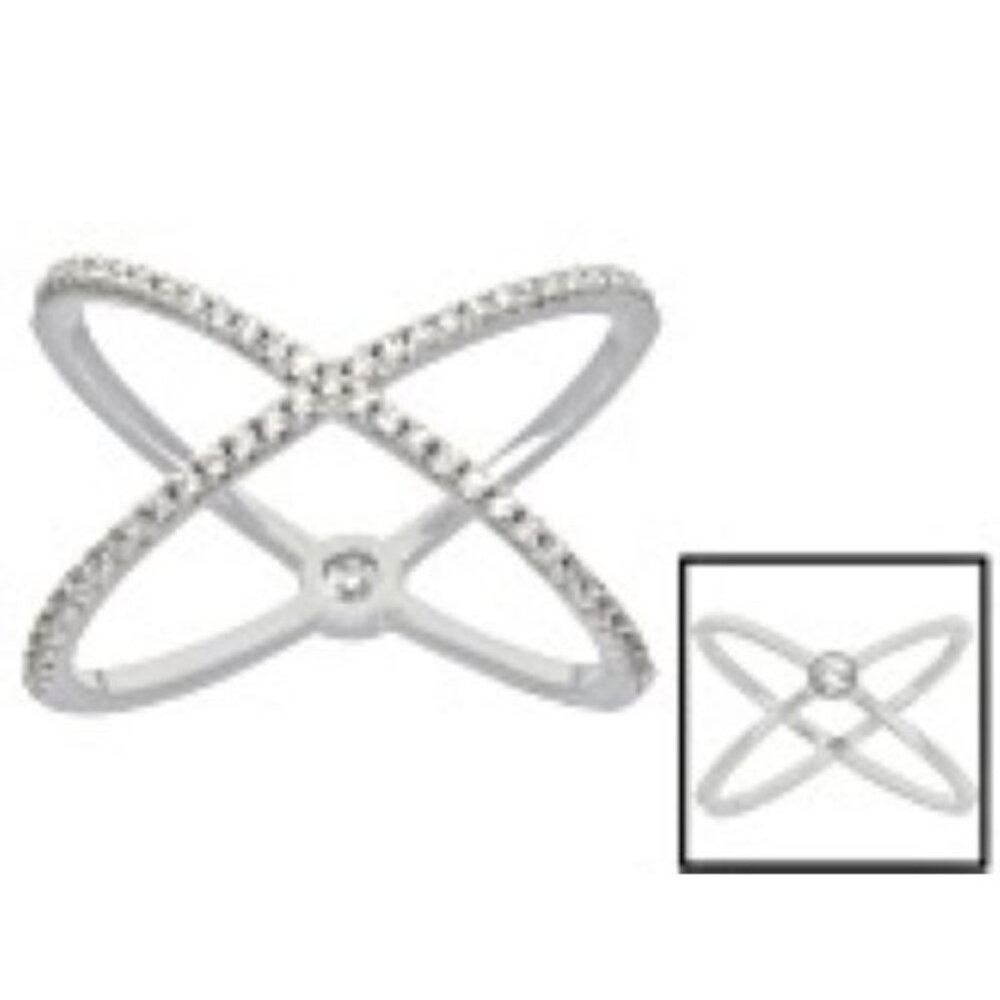 Contemporary Cubic Zirconia Rhodium Over Sterling Silver X Style Ring  Size 9